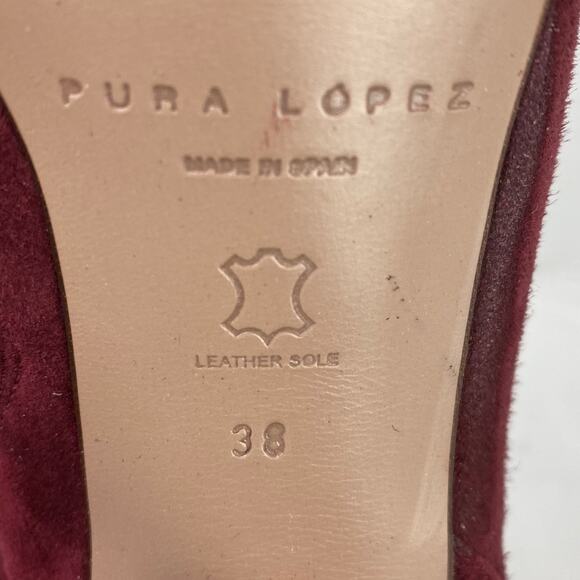 Pura Lopez Suede Heels Booties Pumps Burgundy Size 38 Made in Spain - Picture 8 of 9